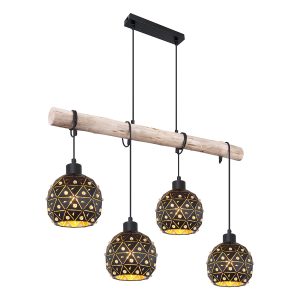 lámpara-colgante-de-4-luces-negra/natural-de-metal/madera-globo-jodie-54029-4h