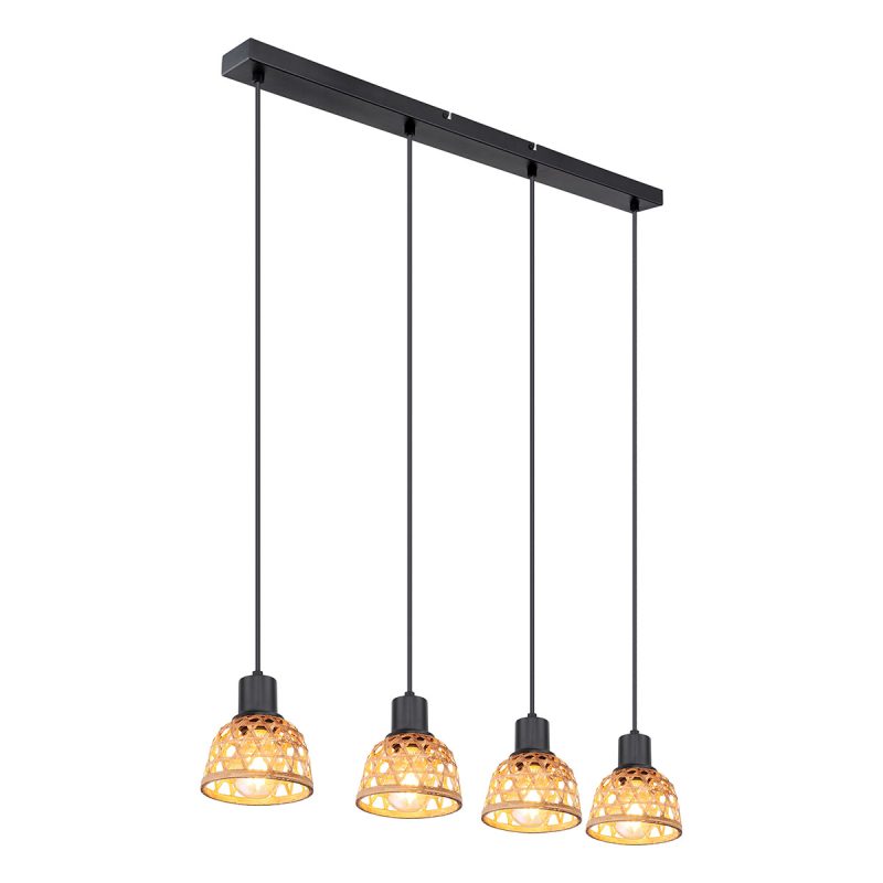 lámpara-colgante-de-4-luces-negro/marrón-de-tejido-de-bambú-globo-wenna-54053-4h