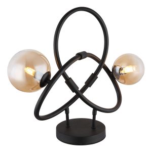 lámpara-de-mesa-negra-girada-2-bolas-de-vidrio-ámbar-globo-tuberius-56141-2t