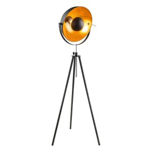 lámpara-de-pie-trípode-industrial-pantalla-de-cúpula-negra/dorada-globo-lenn-58305