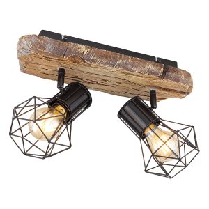 spot-robusto-negro-de-metal/madera-de-2-luces-globo-priska-54017w-2