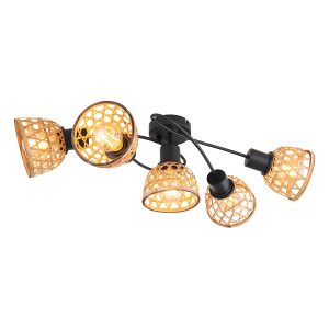 lámpara-de-techo-de-5-luces-de-tejido-de-bambú-negro/marrón-globo-wenna-54053-5d