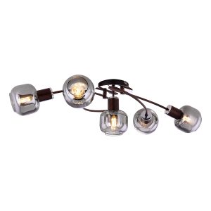 lámpara-de-techo-de-5-luces-metal/cristal-ahumado-bronce-globo-pallo-54303-5